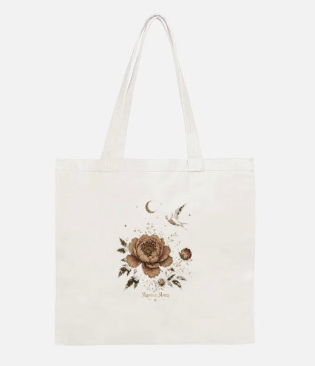 Peony Bloom White Cotton Tote Bag