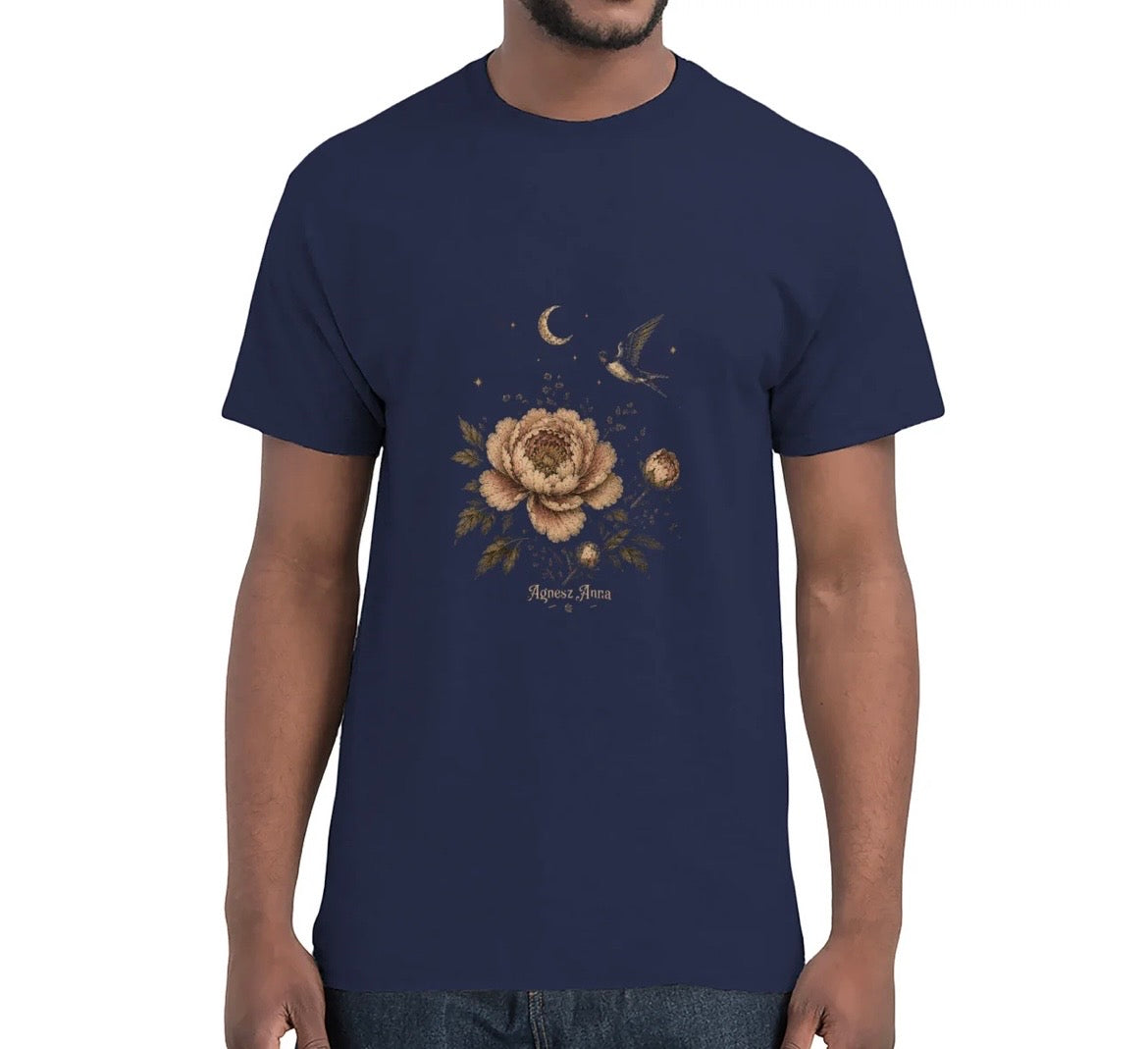 Moonlit Bloom Navy Cotton T-Shirt Unisex