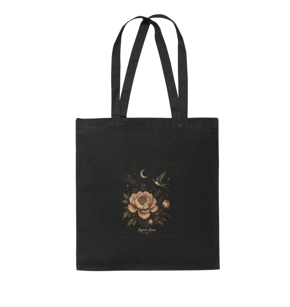 Moonlit Bloom Black Cotton Tote Bag