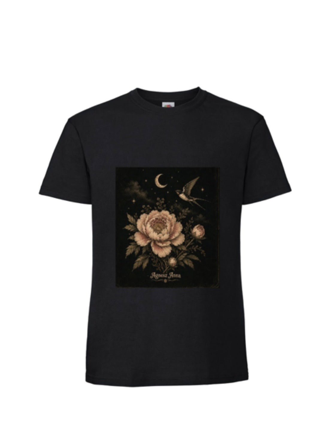 Moonlit Bloom Black Cotton T-Shirt Unisex