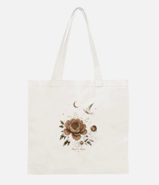 Peony Bloom White Cotton Tote Bag