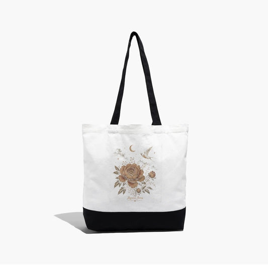 Peony Bloom White Cotton Tote Bag Grande