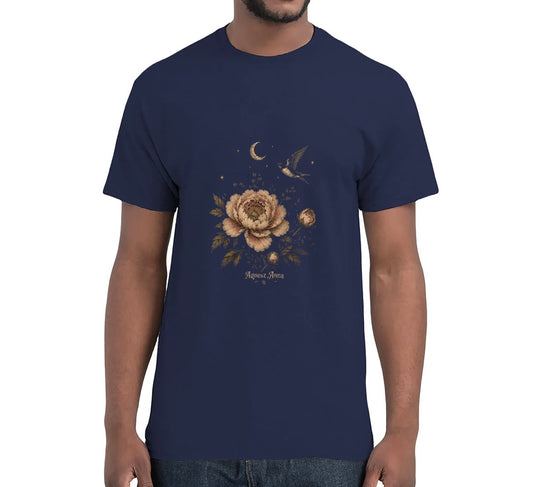 Moonlit Bloom Navy Cotton T-Shirt Unisex