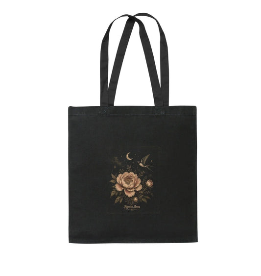 Moonlit Bloom Black Cotton Tote Bag