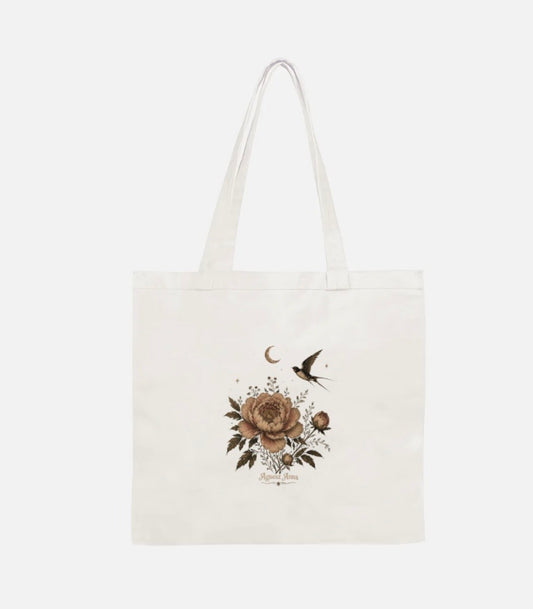 Peony Bloom White Cotton Tote Bag