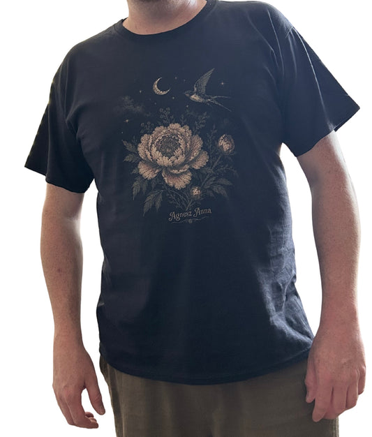 Moonlit Bloom Black Cotton T-Shirt Gents